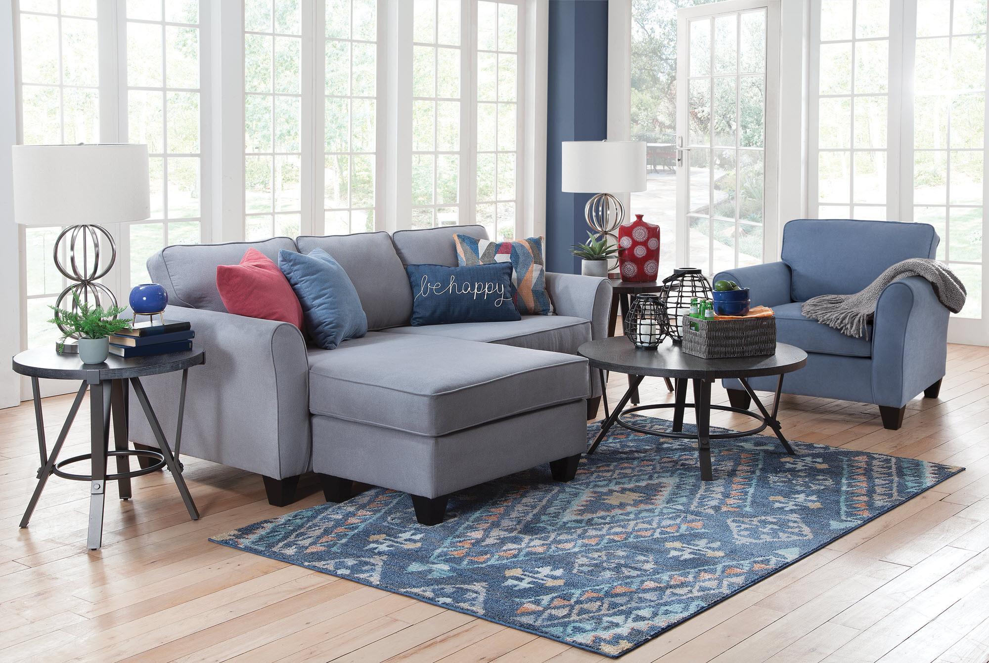 Rent to Own Woodhaven Kaylie Grey Chaise Sofa & Blue Chair at Aaron's ...